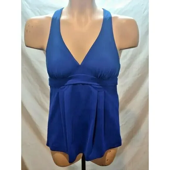 New Land's End Swing Pleated Tankini Top Electric Blue Swim Racerback Size 2 - Picture 3 of 7